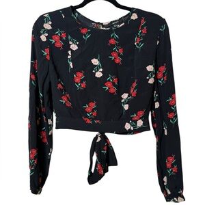 Forever 21 Black Floral Tie-Front Blouse